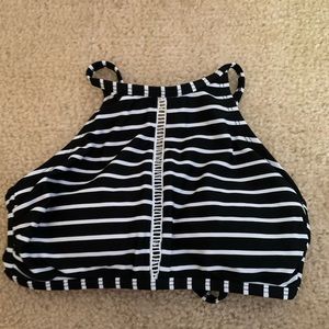 Black white striped cross back bikini top
